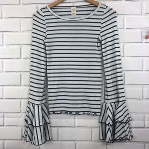Free People Striped Bell Ruffle Sleeve Top
